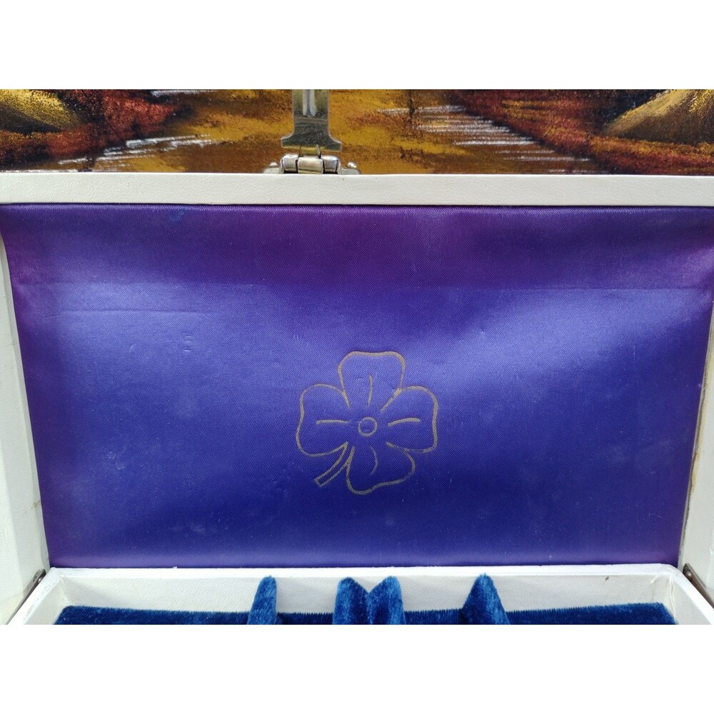 Mele Mid-Century Jewelry Box Cream w/ Blue Interior - 10x3.25x7 - Vintage